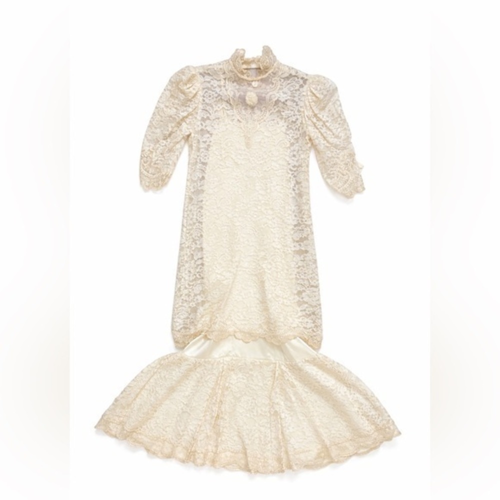 Vintage Lace Bridal Victorian Lined Wedding Dress Size 8